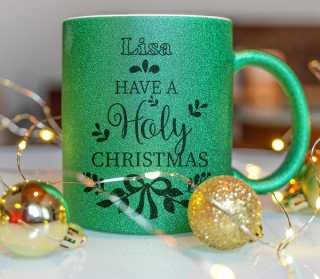 Glitter mug with glitter particles